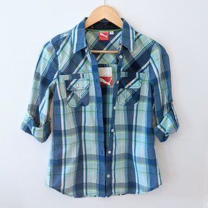 [NWT] PUMA | Button-Up Shirt in Blue Plaid